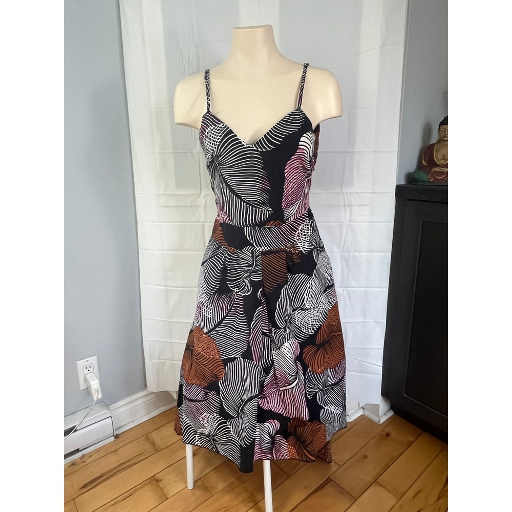 California Moonrise Tropical Leaf Print High Low Tie Back Midi Dress Black Pink